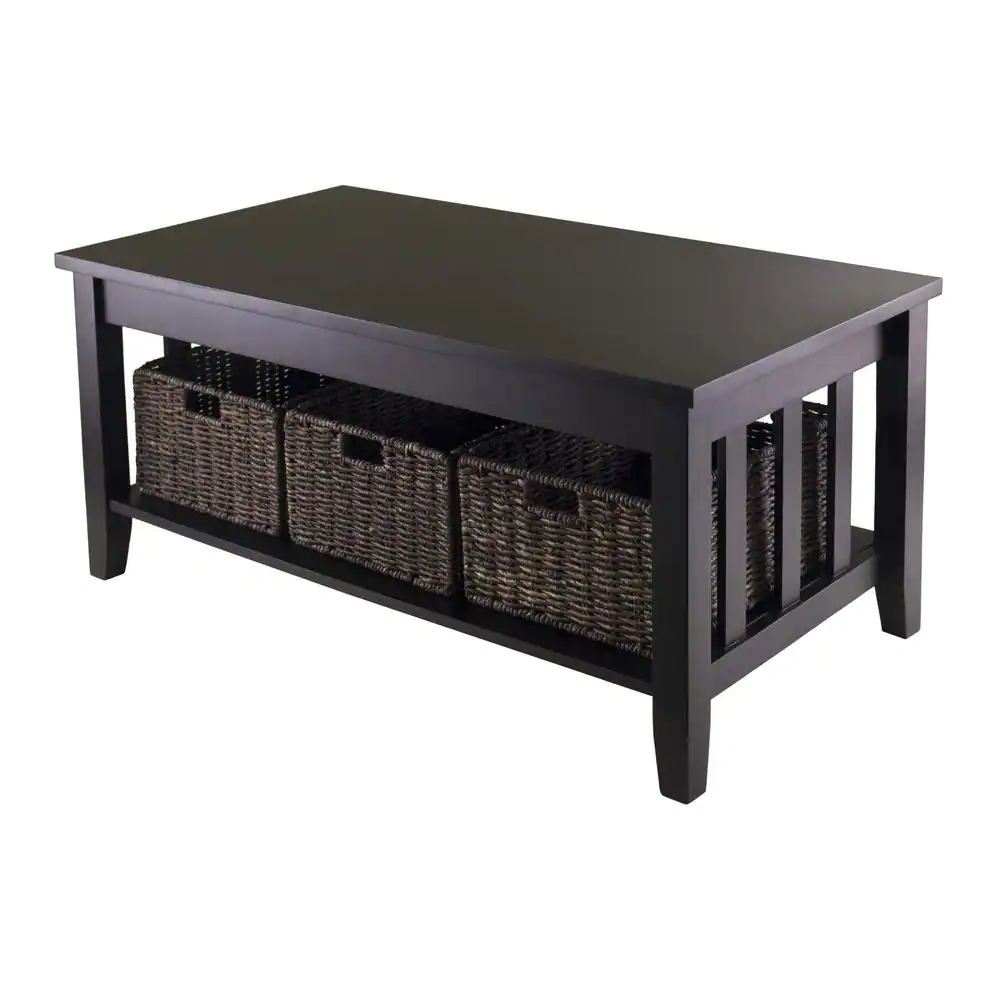Espresso Rectangle Coffee Table with Baskets