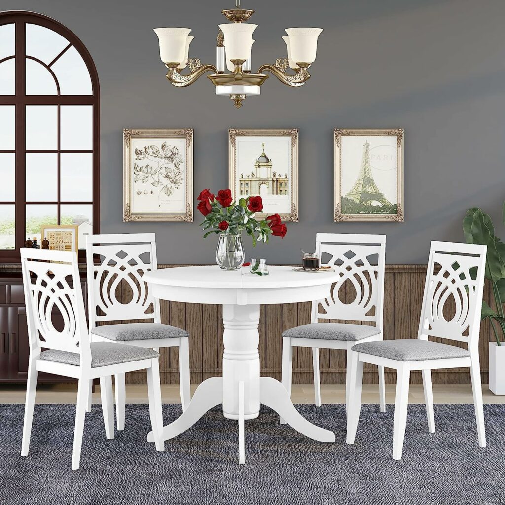 Extendable Modern White Kitchen Set