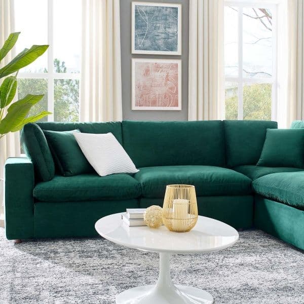 Green Overstuffed Performance Velvet Sectional