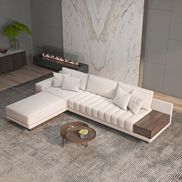 L-Shaped White Sectional with Chaise Lounge