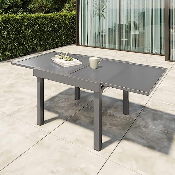 VredHom Patio Glass Top Extendable Dining Table