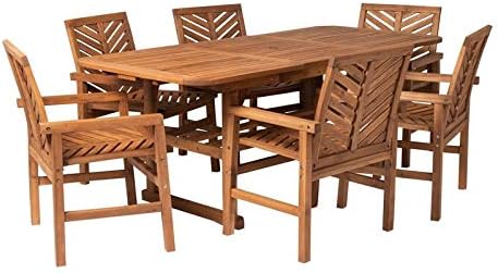 Walker Edison 6-Person Outdoor Wood Dining Set Extendable Table